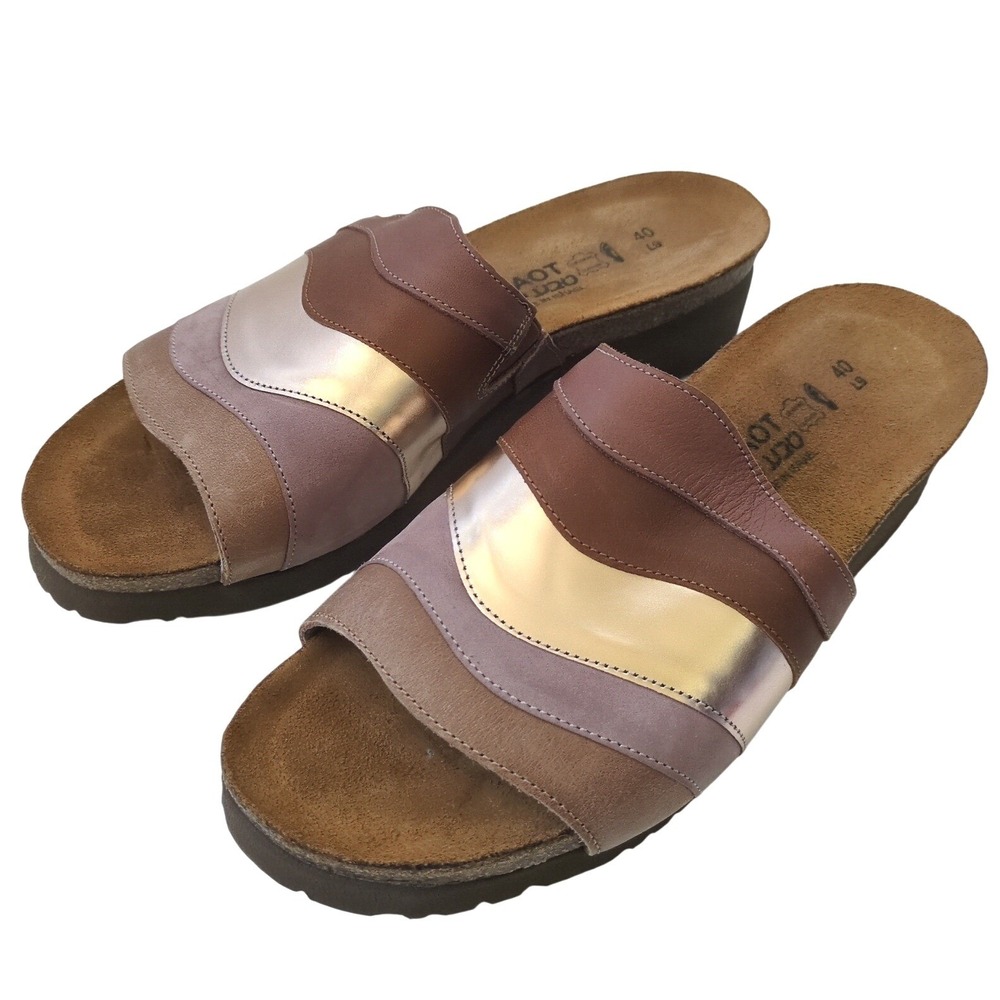 Naot Portia Slide Sandals 9 Rose Gold Metallic Leather Comfort EU 40 Metallic
